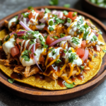 BBQ Chicken Tostadas 3 inesboulila A rustic wooden plate with crispy golden tostadas t 795acd8c e99f 46a9 8df0 e11660b429fb