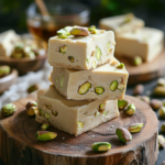 Italian Amaretto Pistachio Fudge 5 inesboulila A stack of Italian Amaretto Pistachio Fudge creamy 125108c5 b62e 43ac a317 048f07233fa1