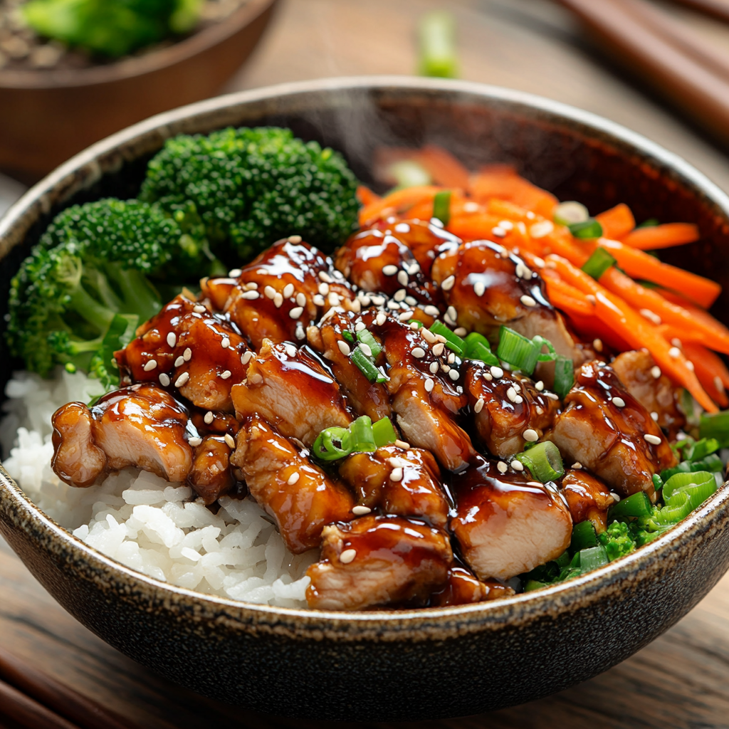 Teriyaki Chicken Rice Bowl 3 inesboulila A steaming Teriyaki Chicken Rice Bowl served in a r 296c5a0c af80 404e 8564 41d1016ed3d4