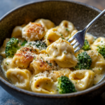 Garlic Parmesan Tortellini with Chicken and Broccoli – Creamy 3 inesboulila A steaming bowl of Garlic Parmesan Tortellini with 252f2f21 1902 4f5f be05 a5c0c139bdd5
