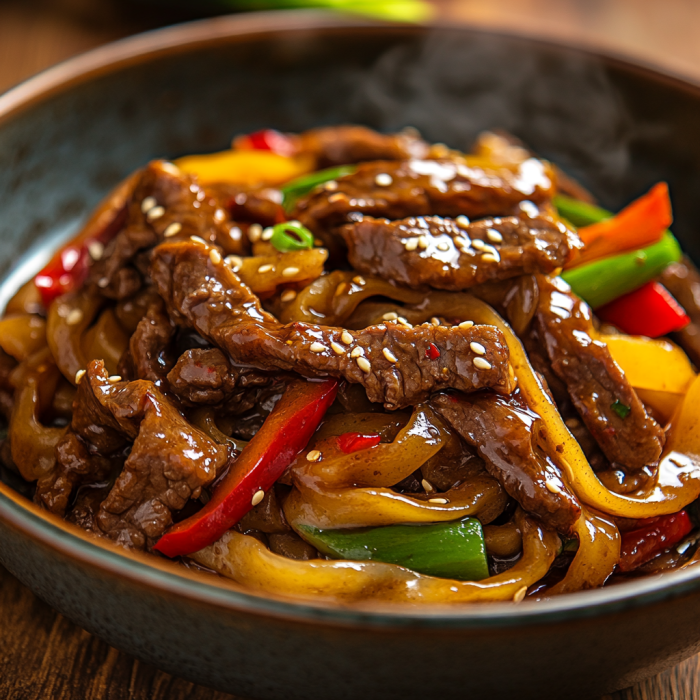 Sticky Beef Noodles 3 inesboulila A steaming plate of Sticky Beef Noodles served in a cfc41237 d82e 4336 a55e fe1bf374f249