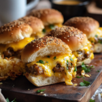 Savory Breakfast Sliders with Sausage and Cheese 3 inesboulila A tray of freshly baked savory breakfast sliders fe 844c9192 002b 4373 8582 2b25922e9c2e