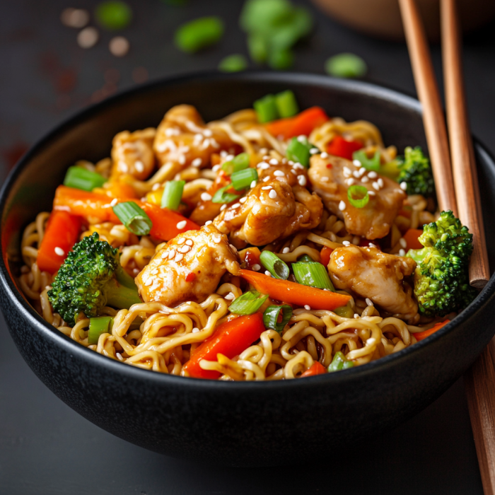 Chicken Ramen Stir Fry (30 Minutes) 2 inesboulila A vibrant bowl of chicken ramen stir fry featuring f82e0684 3ad2 44f3 8034 b26755129299