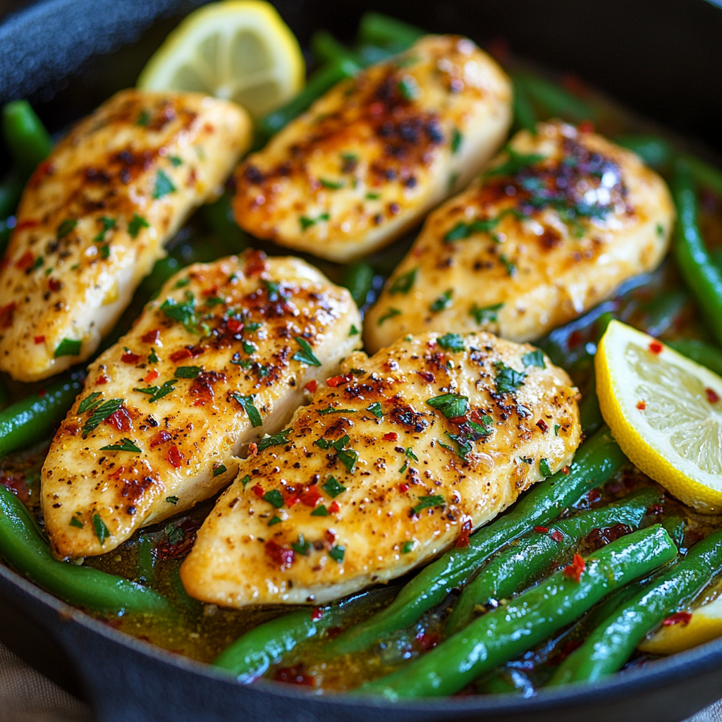 Lemon Garlic Butter Chicken and Green Beans Skillet 3 inesboulila Golden browned chicken breast fillets pan seared to 97f17768 fb13 47af 89e6 02ae09235c44