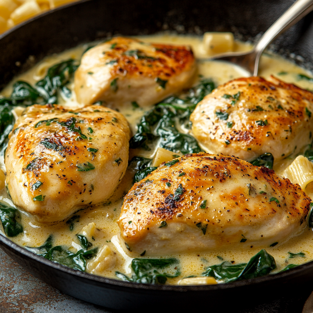 Creamy Garlic Chicken with Spinach for Quick Weeknight Dinners 3 inesboulila Golden seared chicken breasts smothered in a rich c de37c09b 7aef 439c b0f1 6bfdd431d672