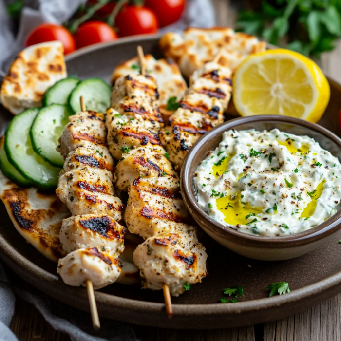 Greek Lemon Chicken Skewers with Tzatziki Sauce 3 inesboulila Juicy Greek Lemon Chicken Skewers grilled to golden 0976bc68 0ec3 44ab 95fa b19421ee756b