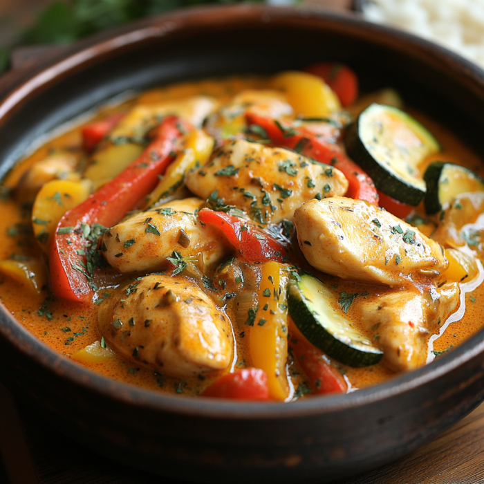 Bell Pepper and Zucchini Creamy Chicken: Delicious and Quick to Prepare! 3 inesboulila Tender chicken pieces simmered in a rich creamy sau 651d4334 98eb 4339 b257 a0bd2a972392