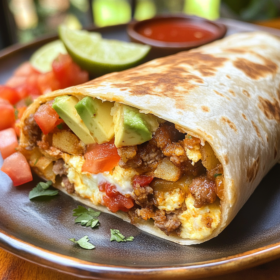 inesboulila A hearty breakfast burrito tightly wrapped and slic 742cef16 0e90 47aa a6d6 30752e0bfc37