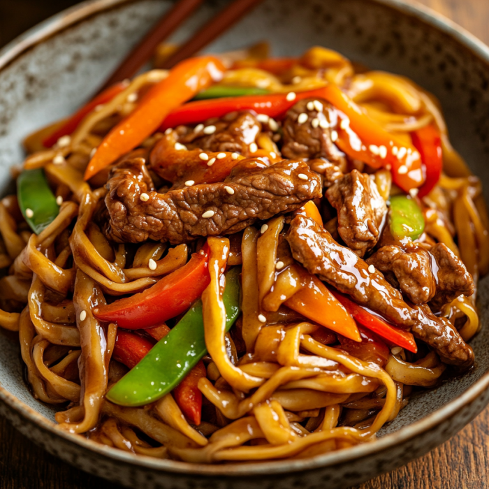 inesboulila A plate of easy beef lo mein featuring tender strip 80debb3d 9bd0 4892 b1fb 6011d2cd9f86