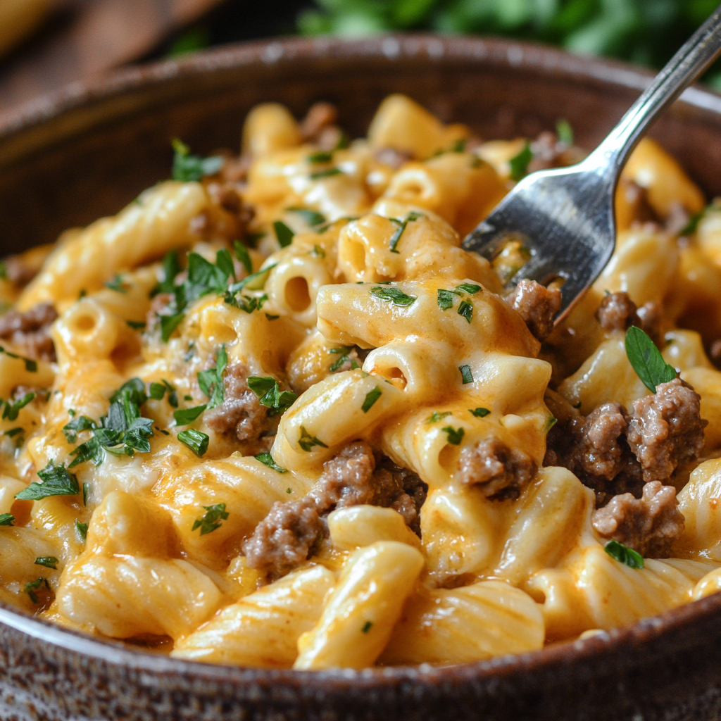 inesboulila A bowl of Creamy Cheeseburger Pasta featuring tende 81049f2a 6685 4317 b5da 7e3a764f0642