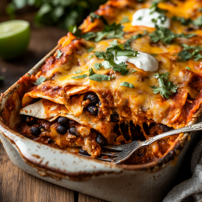 inesboulila A bubbling cheesy Black Bean Enchilada Casserole fr 1595d4b3 0474 4572 81e3 b9a49a503a7d