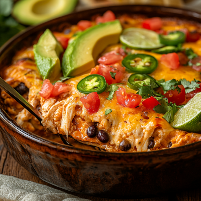 inesboulila A freshly baked chicken burrito casserole in a rust 72f7e361 1d07 46ec bebd ffb6a021d16b