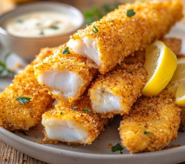 inesboulila A plate of golden crispy baked fish sticks perfectl 28e4b115 556f 4b87 99e1 d5d1b940937f