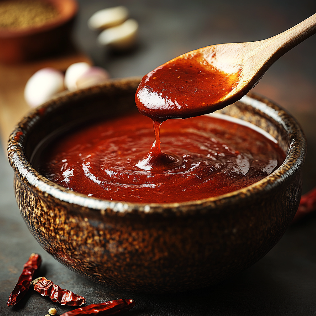 inesboulila A rustic ceramic bowl filled with smooth deep red e 090acb0b 2560 41a2 97e7 f5c04c4dfab7