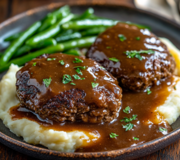 inesboulila A rustic ceramic plate featuring two juicy Salisbur c8000afe 10a1 4f1e 96f8 3c0d280781fe