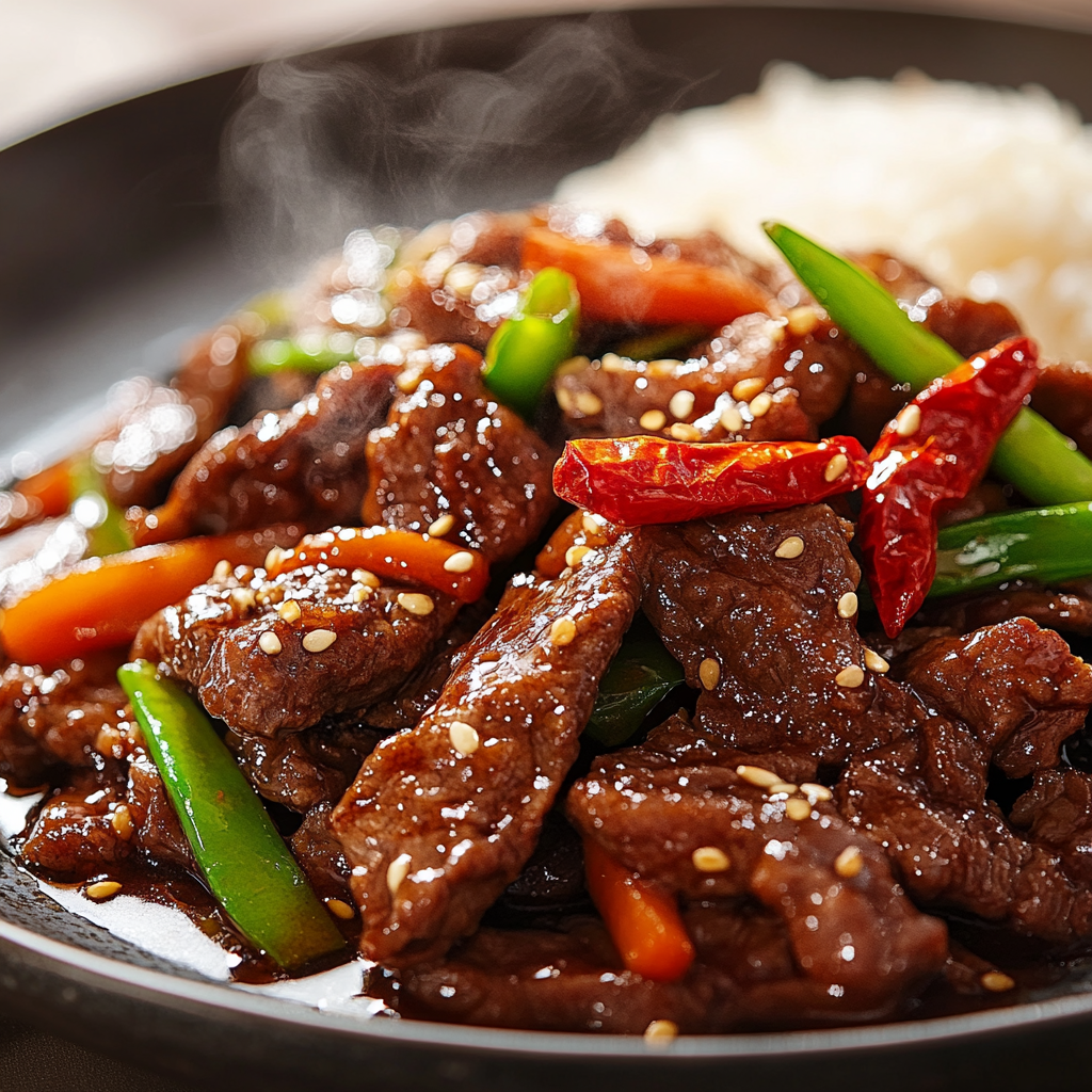 inesboulila A sizzling plate of Hunan beef featuring tender str f728cd06 33d0 4a12 a74d 26915690a46b