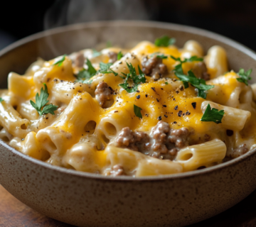 inesboulila One pot cheeseburger pasta served in a deep rustic 4c27f683 9c93 4414 8f40 c9bcfb17842a